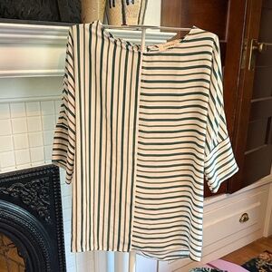 Cherish White and Green Striped Blouse w/wide arms. Worn a few times